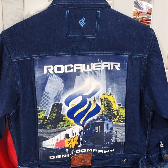 Rocawear Blue Denim Jacket with Urban Graphic - Picture 1 of 9